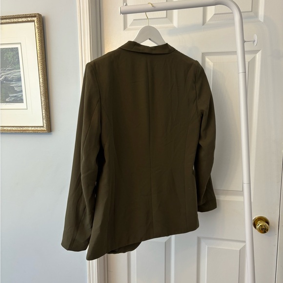 H&M Olive Green Open Front Lined Blazer Size 8 - Picture 5 of 9